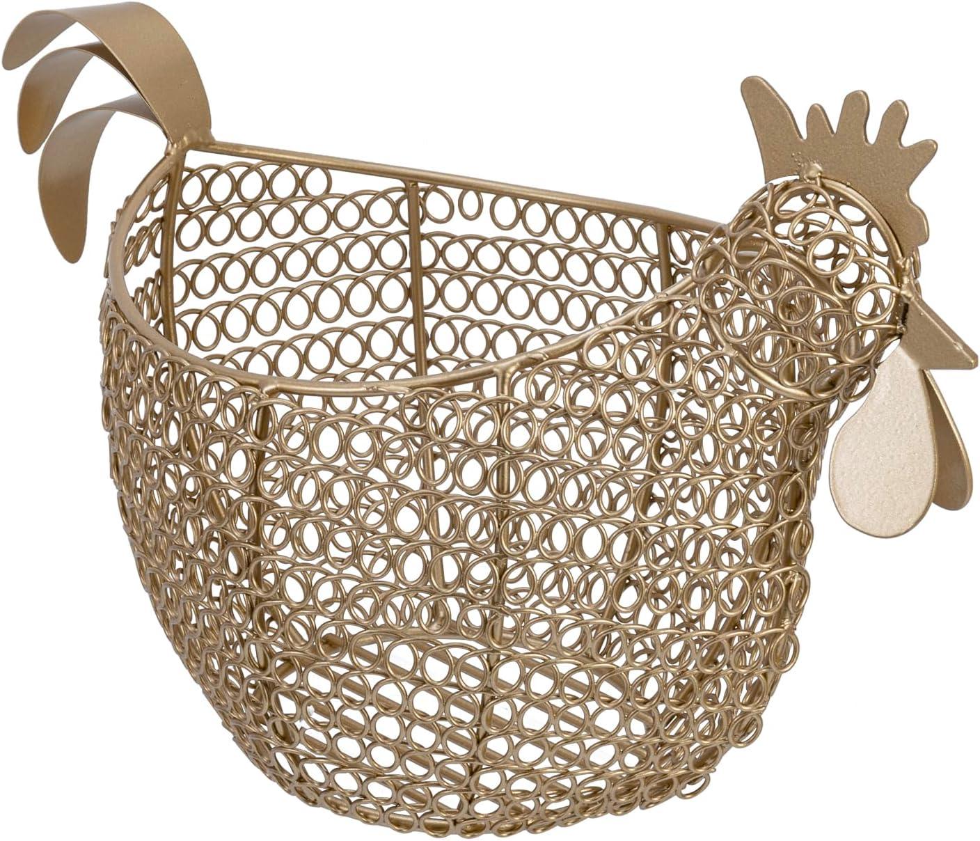 imageMyGift Chicken Wire Egg Gathering Basket Chicken Shaped Egg Holder For Kitchen Countertop Farmhouse Home Decor Display Storage Collecting Basket BlackGold
