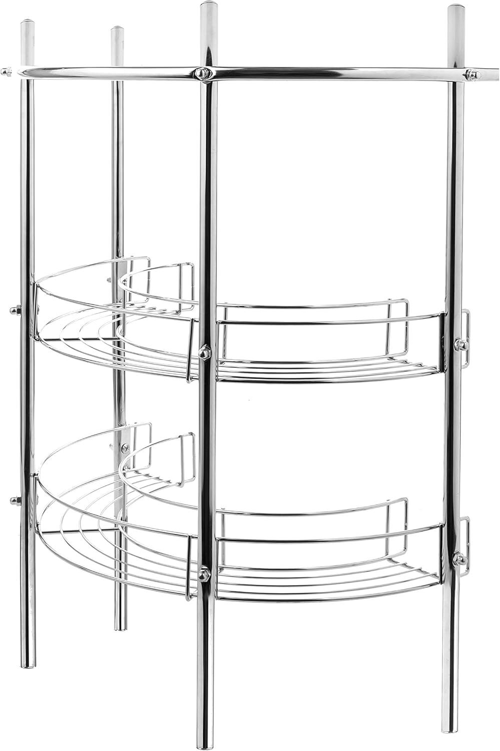 imageMyGift Chrome Plated Metal UndertheSink Rack Bathroom Quality Pedestal Storage Organizer with 2 Display Shelves and Hand Towel BarChrome