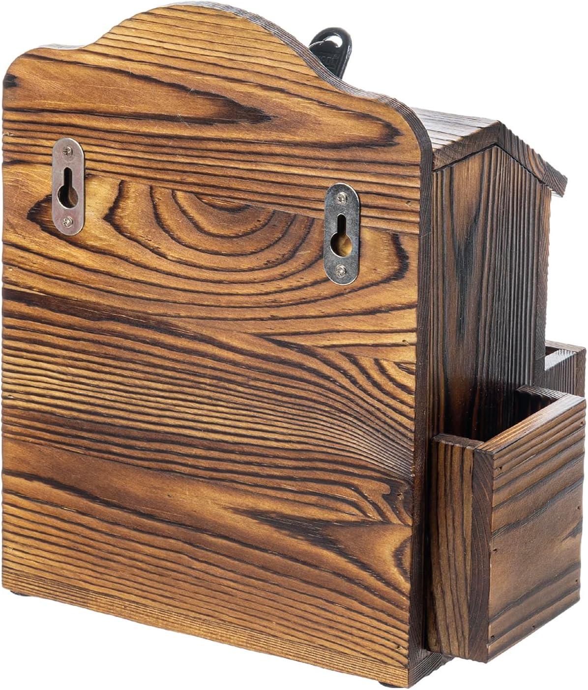 imageMyGift Classic Matte Black Metal Suggestion Box with Cursive Suggestions Lettering Wall Mounted or Tabletop Comment Box with Lock Keys Paper Sheet and Pen Holder SlotsRustic Brown