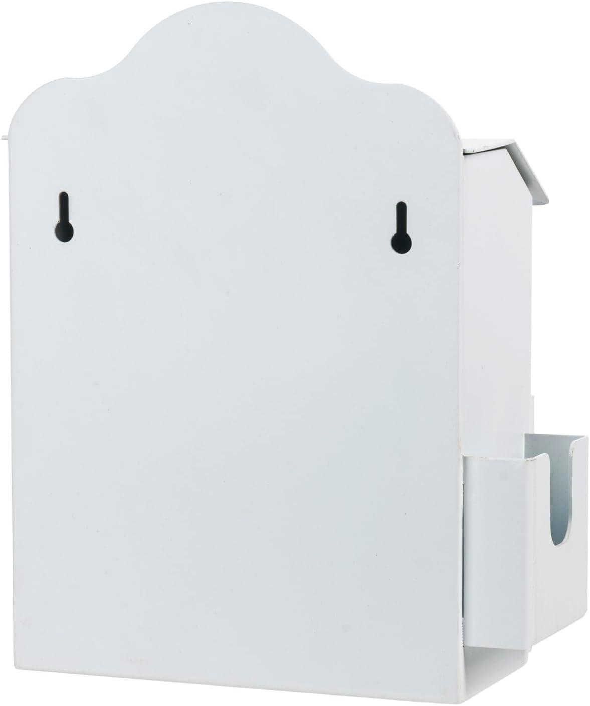 imageMyGift Classic Matte Black Metal Suggestion Box with Cursive Suggestions Lettering Wall Mounted or Tabletop Comment Box with Lock Keys Paper Sheet and Pen Holder SlotsWhite