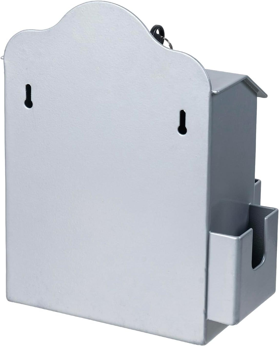 imageMyGift Classic Matte Black Metal Suggestion Box with Cursive Suggestions Lettering Wall Mounted or Tabletop Comment Box with Lock Keys Paper Sheet and Pen Holder SlotsGray