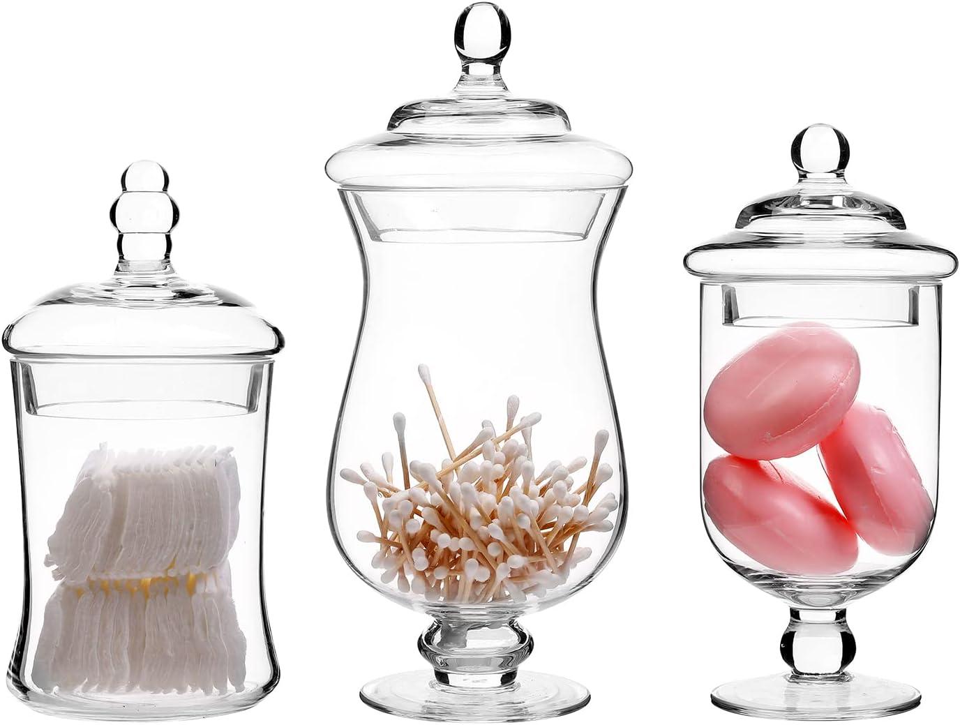 imageMyGift Clear Glass Apothecary Jars with Lid Decorative Footed Vase Candy Buffet Containers Set of 3Clear Glass