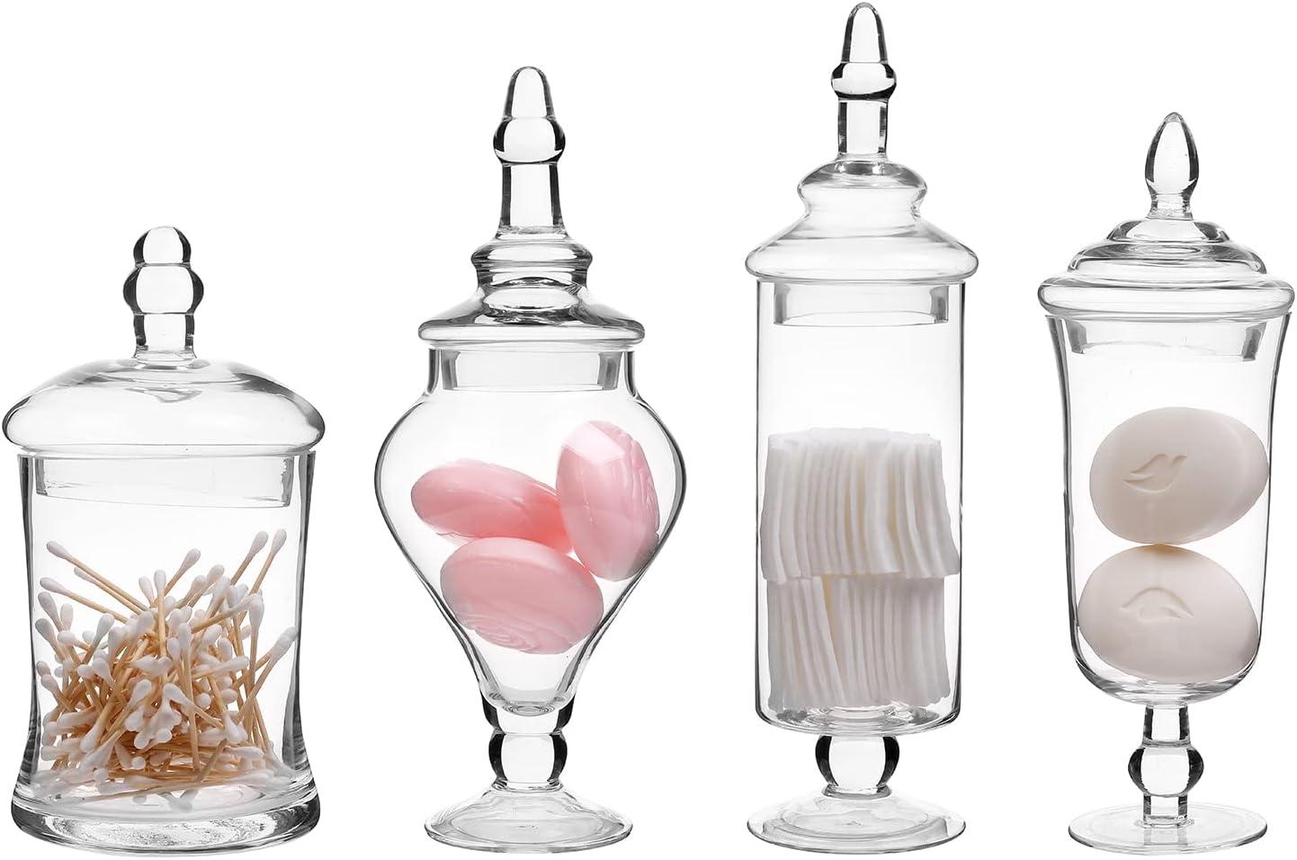 imageMyGift Clear Glass Apothecary Jars with Lids Decorative Wedding Candy Serving Canisters Set of 4