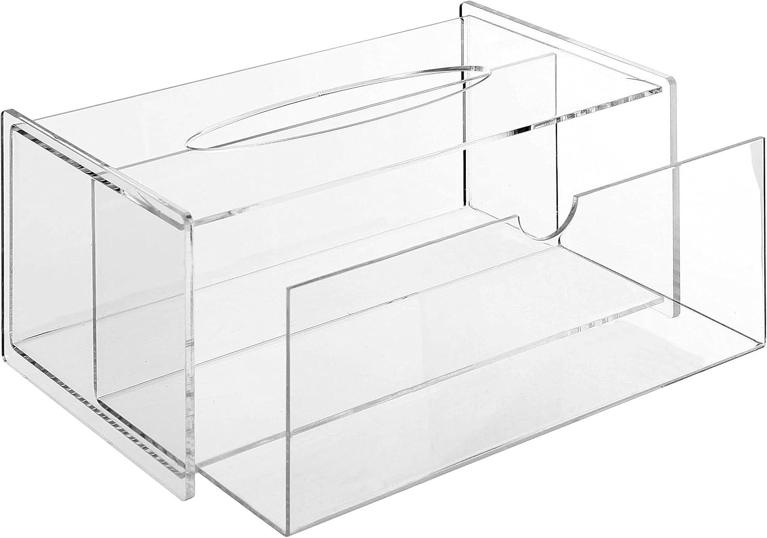 imageMyGift Clear Premium Acrylic Rectangle Tissue Box Cover Holder with Easy Slide Out Side Panel Bathroom Facial Tissue Box Holder
