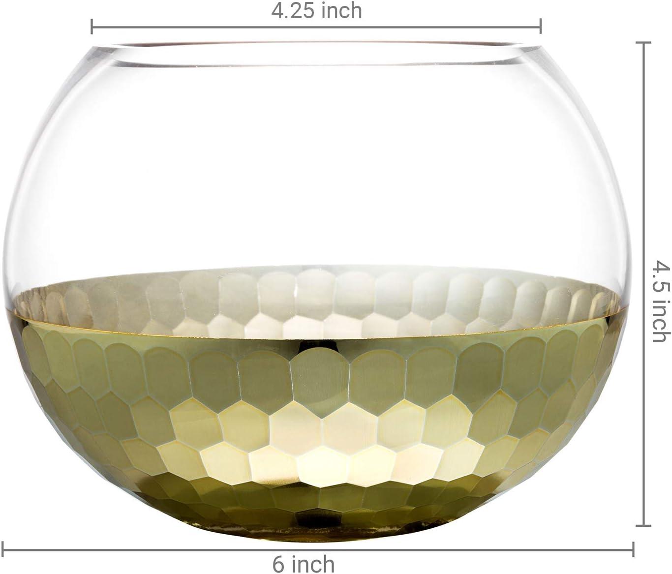 imageMyGift Clear Round Glass Tabletop Vase Decor Flower Floral Bouquet Bowl Centerpieces with GoldTone Metal Hammered Base Accent