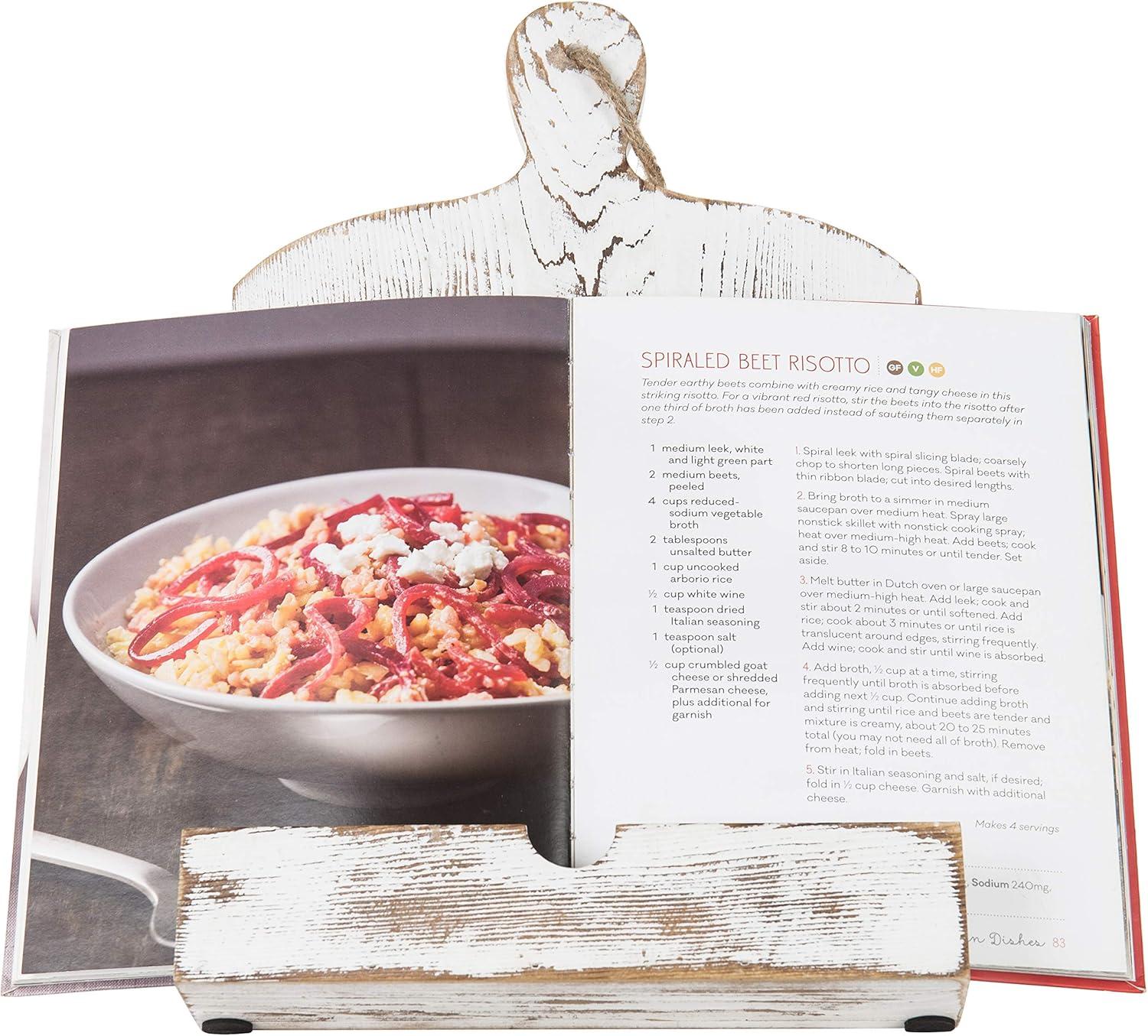 imageMyGift Cookbook Stand Recipe Book Holder with Brown Wood Cutting Board Design Cookbook Holder for Countertop DisplayWhitewashed