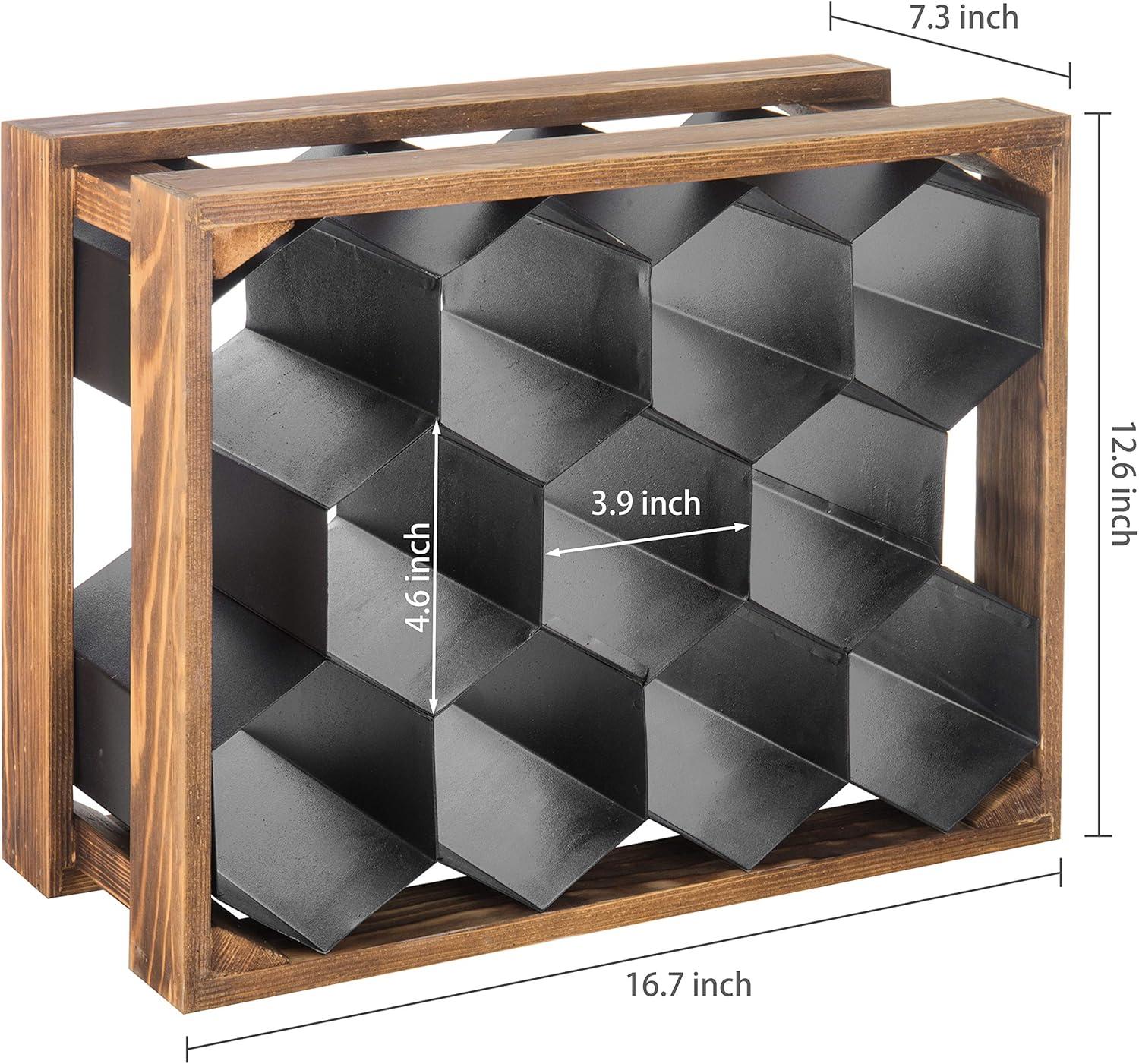 imageMyGift Countertop Wine Rack Pine Wood ampamp Black Metal 11Bottle Wine Holder with Honeycomb Design