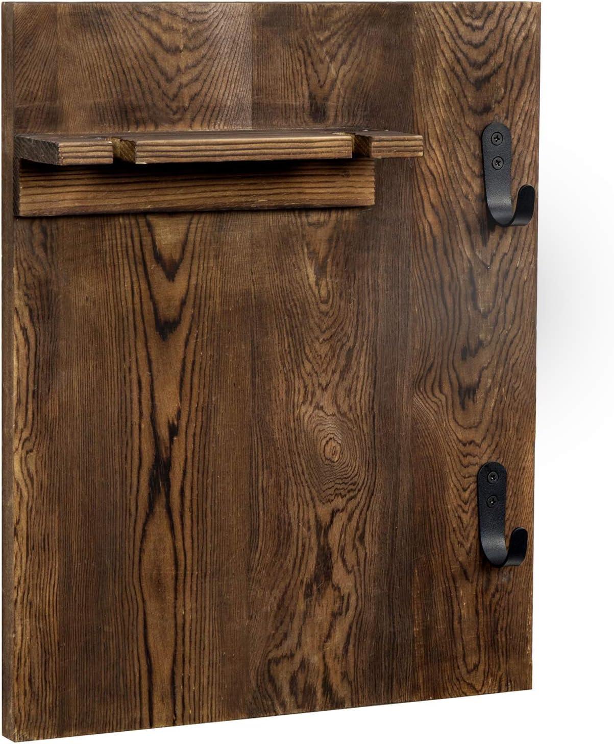 imageMyGift Dark Brown Burnt Wood Wall Mounted Wine Glass Holder Rack with Metal Coffee Mug Hooks