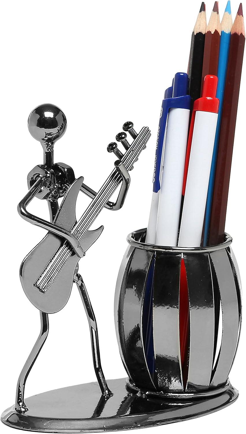 imageMyGift Decorative Gunmetal Gray Metal Desk Pen Holder Cup with Rocker and Guitar Design Office Supplies Organizer Pencil CupGunmetal