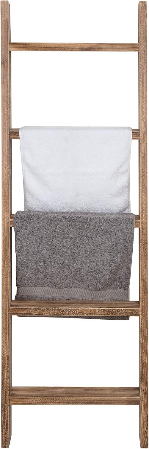imageMyGift Decorative Ladder Shelf 45 Foot Wall Leaning Wooden Towel Blanket Ladder Storage Rack for Bathroom or Living Room Torched Brown WoodBurnt Wood