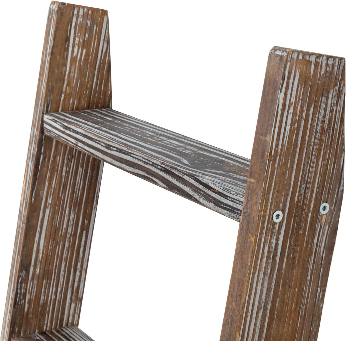 imageMyGift Decorative Ladder Shelf 45 Foot Wall Leaning Wooden Towel Blanket Ladder Storage Rack for Bathroom or Living Room Torched Brown WoodTorched Wood