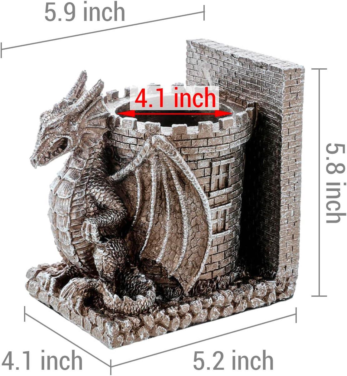 imageMyGift Dragon Guard Castle Resin Decorative Bookends for Heavy Books with Pencil Holders Fantasy Themed Book Holder for Home and OfficeBrown