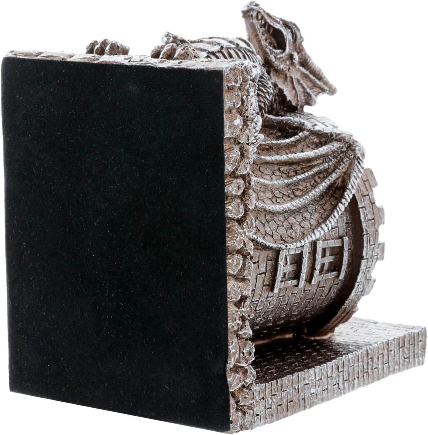 imageMyGift Dragon Guard Castle Resin Decorative Bookends for Heavy Books with Pencil Holders Fantasy Themed Book Holder for Home and OfficeBrown