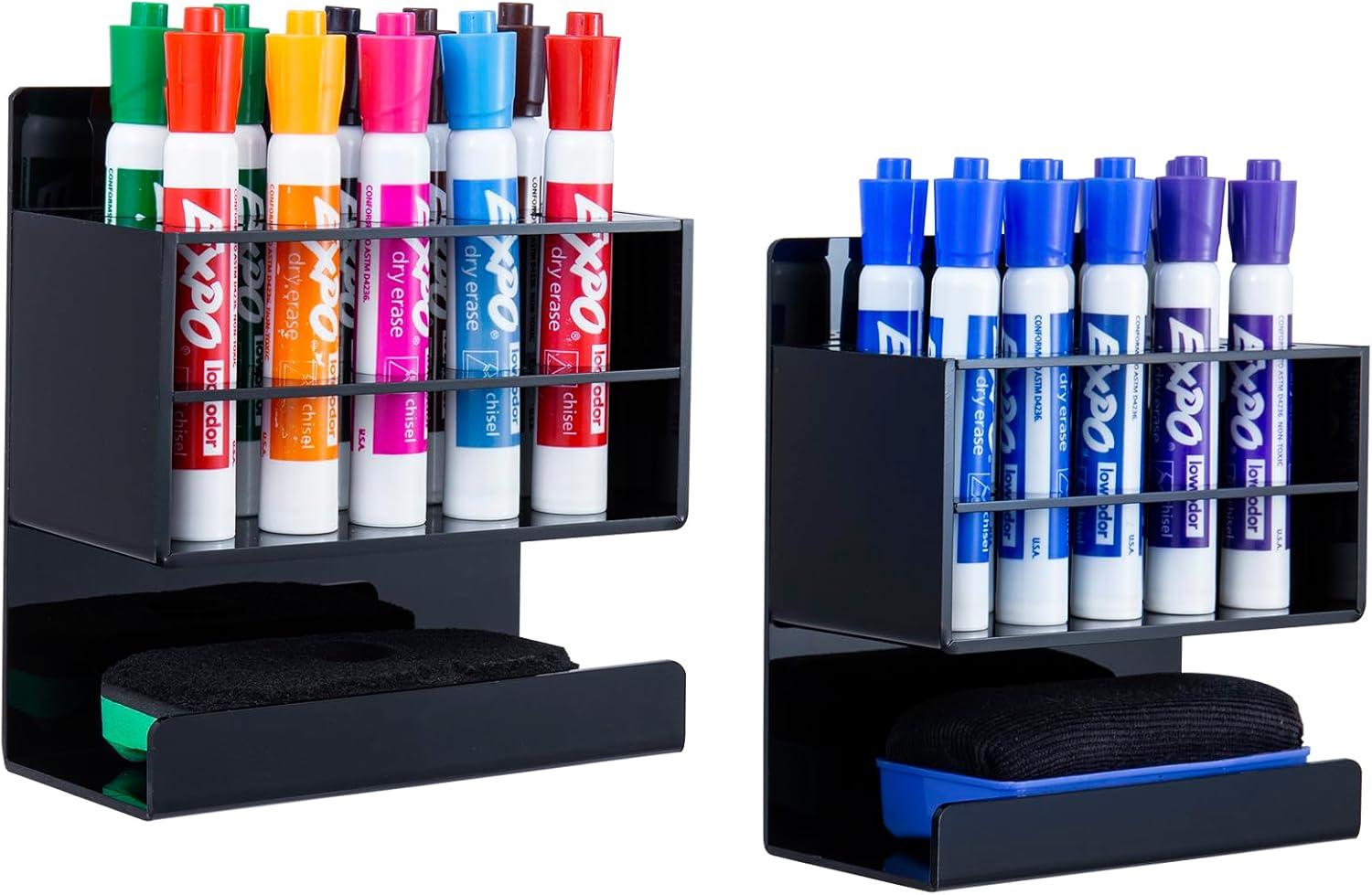 imageMyGift Dry Erase Marker Holder 10 Slots Whiteboard Marker Holder for Wall Dry Erase Eraser Holder Wall Mount BlackBlack