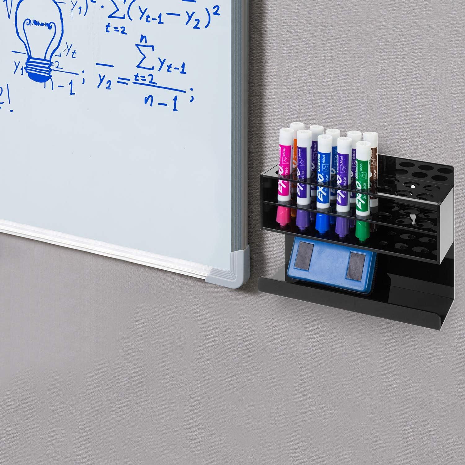 imageMyGift Dry Erase Marker Holder 10 Slots Whiteboard Marker Holder for Wall Dry Erase Eraser Holder Wall Mount BlackBlack