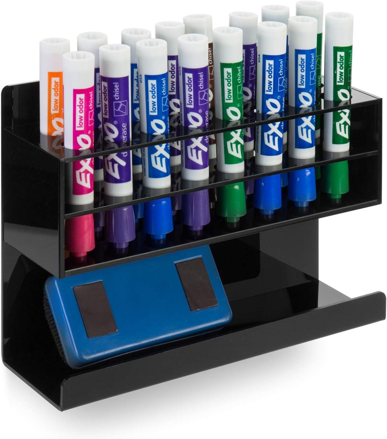 imageMyGift Dry Erase Marker Holder 10 Slots Whiteboard Marker Holder for Wall Dry Erase Eraser Holder Wall Mount BlackBlack