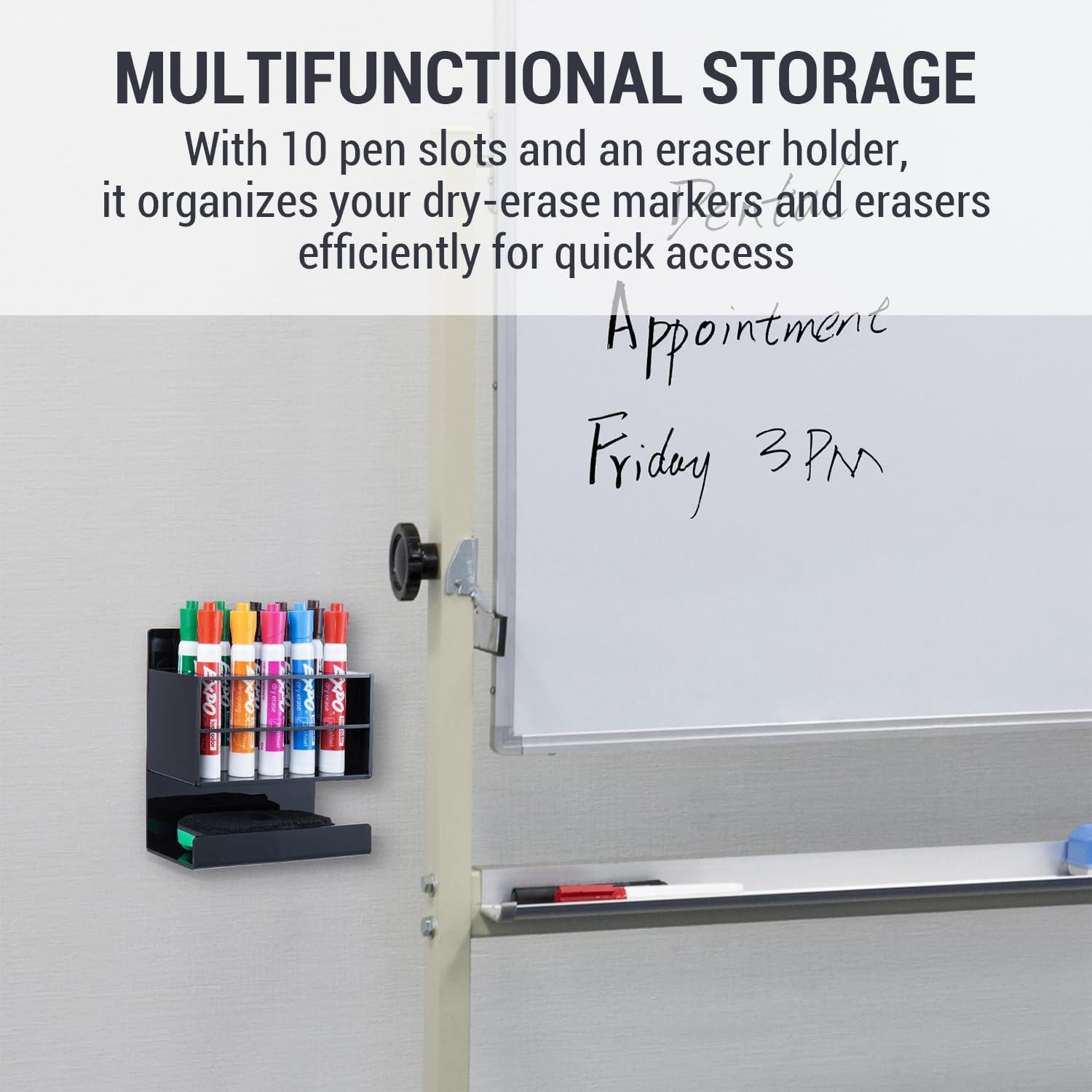 imageMyGift Dry Erase Marker Holder 10 Slots Whiteboard Marker Holder for Wall Dry Erase Eraser Holder Wall Mount BlackBlack