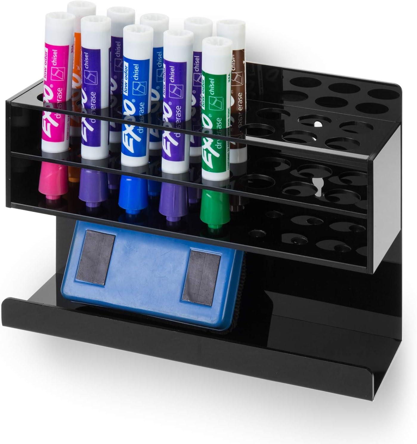 imageMyGift Dry Erase Marker Holder 10 Slots Whiteboard Marker Holder for Wall Dry Erase Eraser Holder Wall Mount BlackBlack