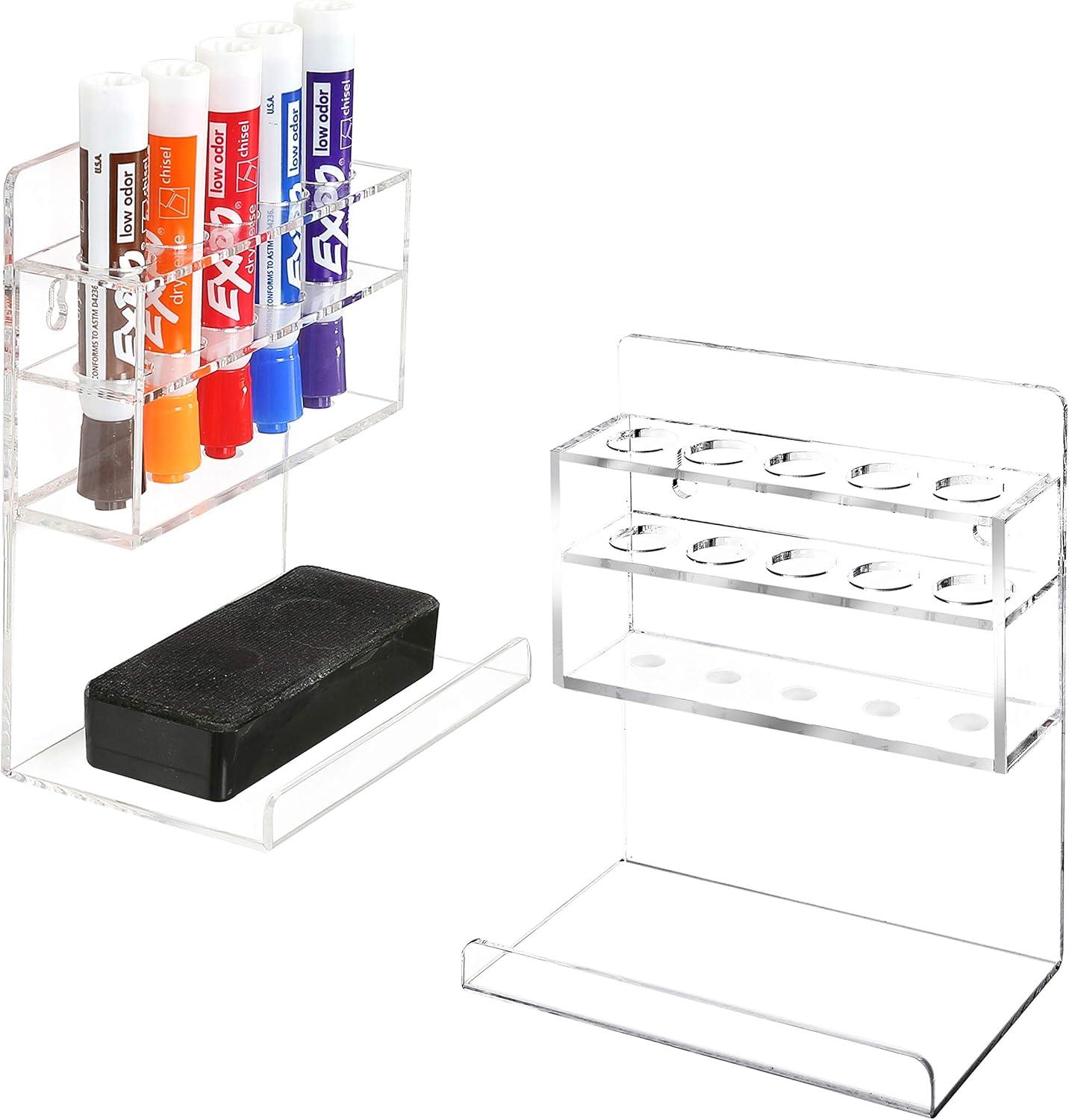 imageMyGift Dry Erase Marker Holder 10 Slots Whiteboard Marker Holder for Wall Dry Erase Eraser Holder Wall Mount BlackClear