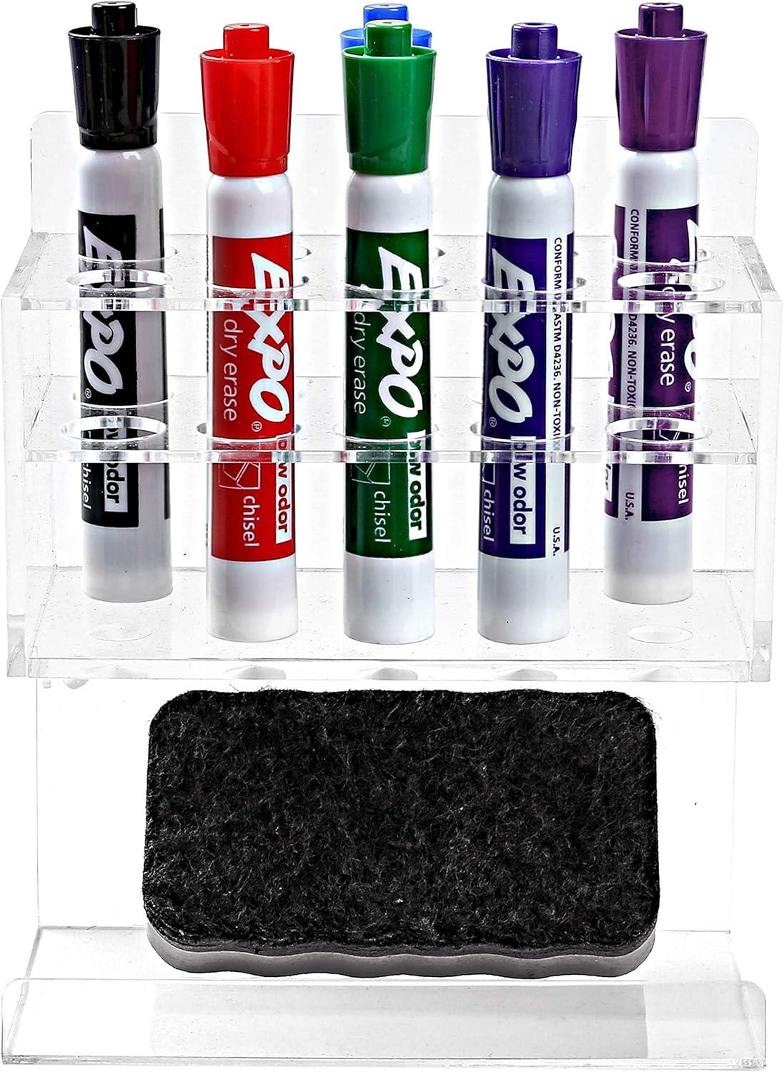 imageMyGift Dry Erase Marker Holder 10 Slots Whiteboard Marker Holder for Wall Dry Erase Eraser Holder Wall Mount BlackClear