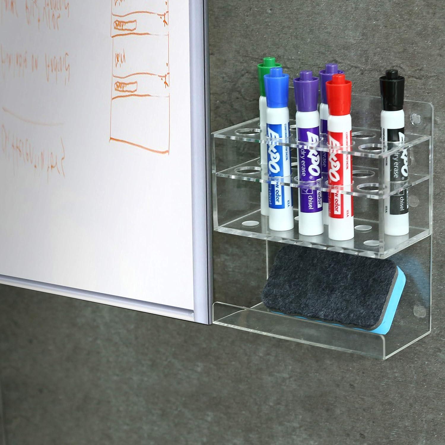 imageMyGift Dry Erase Marker Holder 10 Slots Whiteboard Marker Holder for Wall Dry Erase Eraser Holder Wall Mount BlackClear