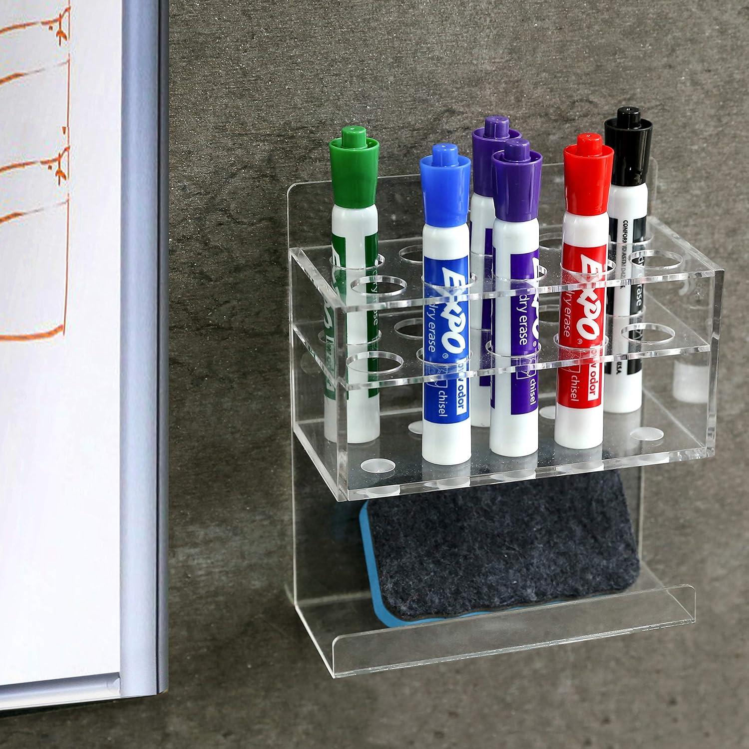 imageMyGift Dry Erase Marker Holder 10 Slots Whiteboard Marker Holder for Wall Dry Erase Eraser Holder Wall Mount BlackClear