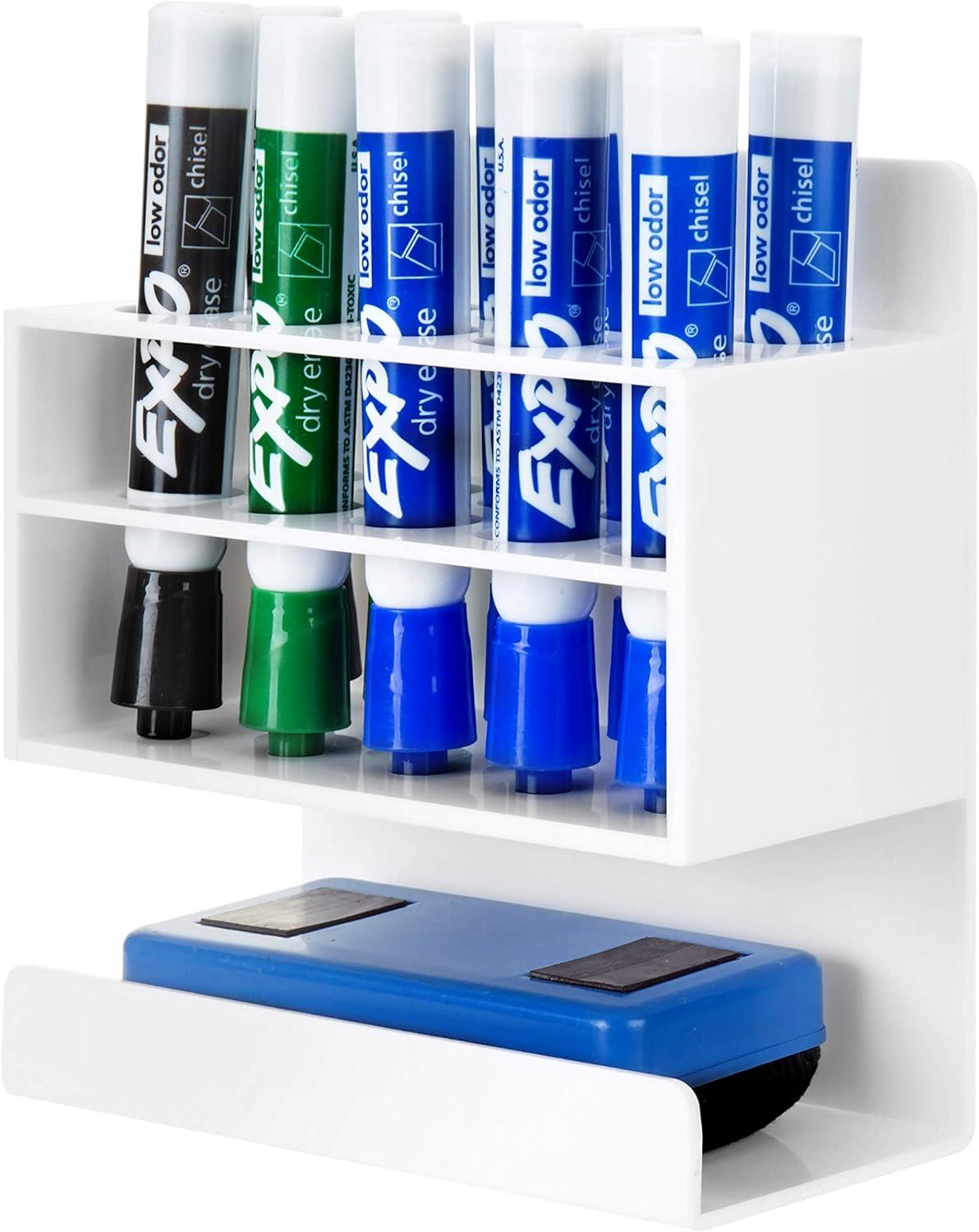 imageMyGift Dry Erase Marker Holder 10 Slots Whiteboard Marker Holder for Wall Dry Erase Eraser Holder Wall Mount BlackWhite