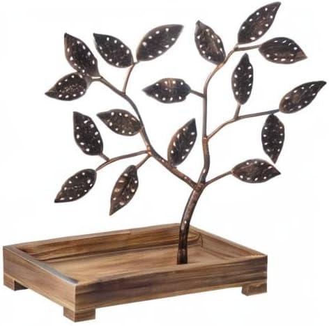 imageMyGift Earring Storage Rack Organizer Matte Black Metal Jewelry Tree Necklace and Bracelet Hanger with Wooden Ring Tray Trinket Holder Holds 68 Pairs of EarringsBronze