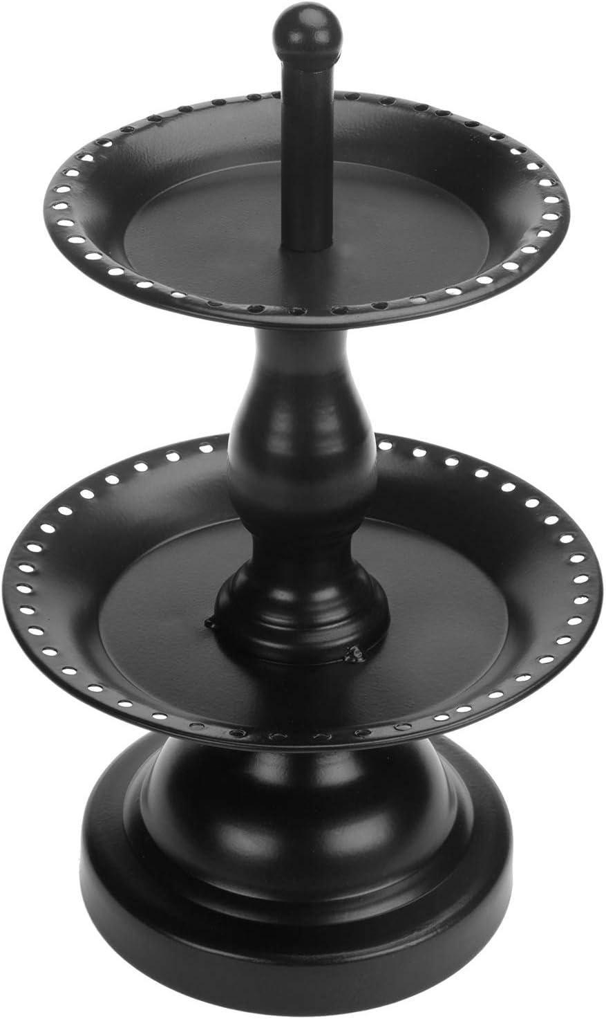 imageMyGift Earring Storage Rack Organizer Matte Black Metal Jewelry Tree Necklace and Bracelet Hanger with Wooden Ring Tray Trinket Holder Holds 68 Pairs of EarringsBlack2Tier