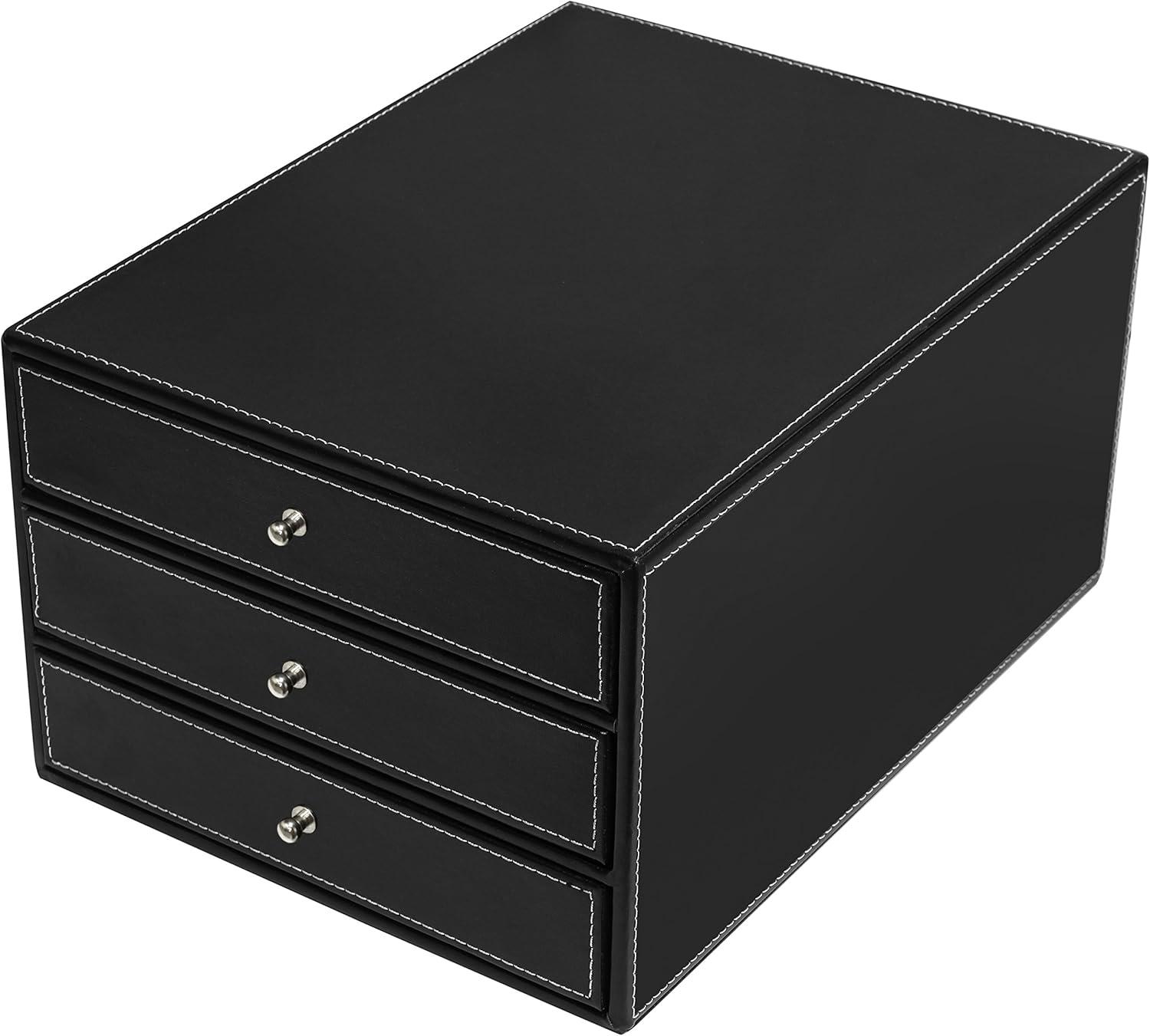 imageMyGift Executive 3Drawer Leatherette Document Holder Office Desk Filing Storage Box with Drawers Black