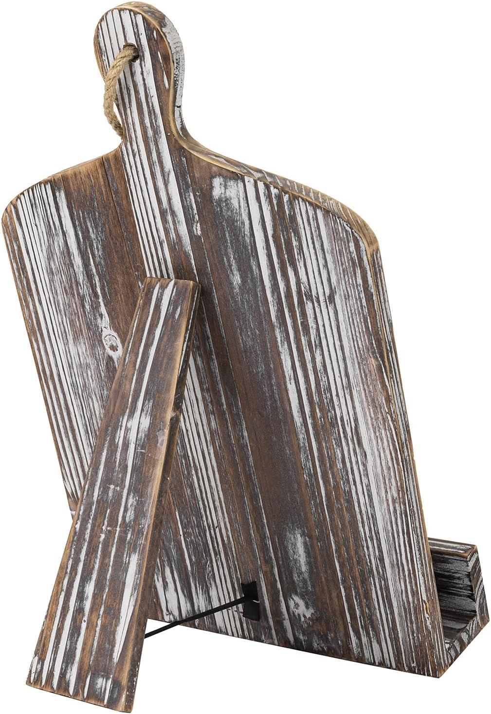 imageMyGift Farmhouse Torched Wood Cookbook Stand Rustic Wooden iPad Tablet Recipe Binder Reading Book Holder with KickstandBrown