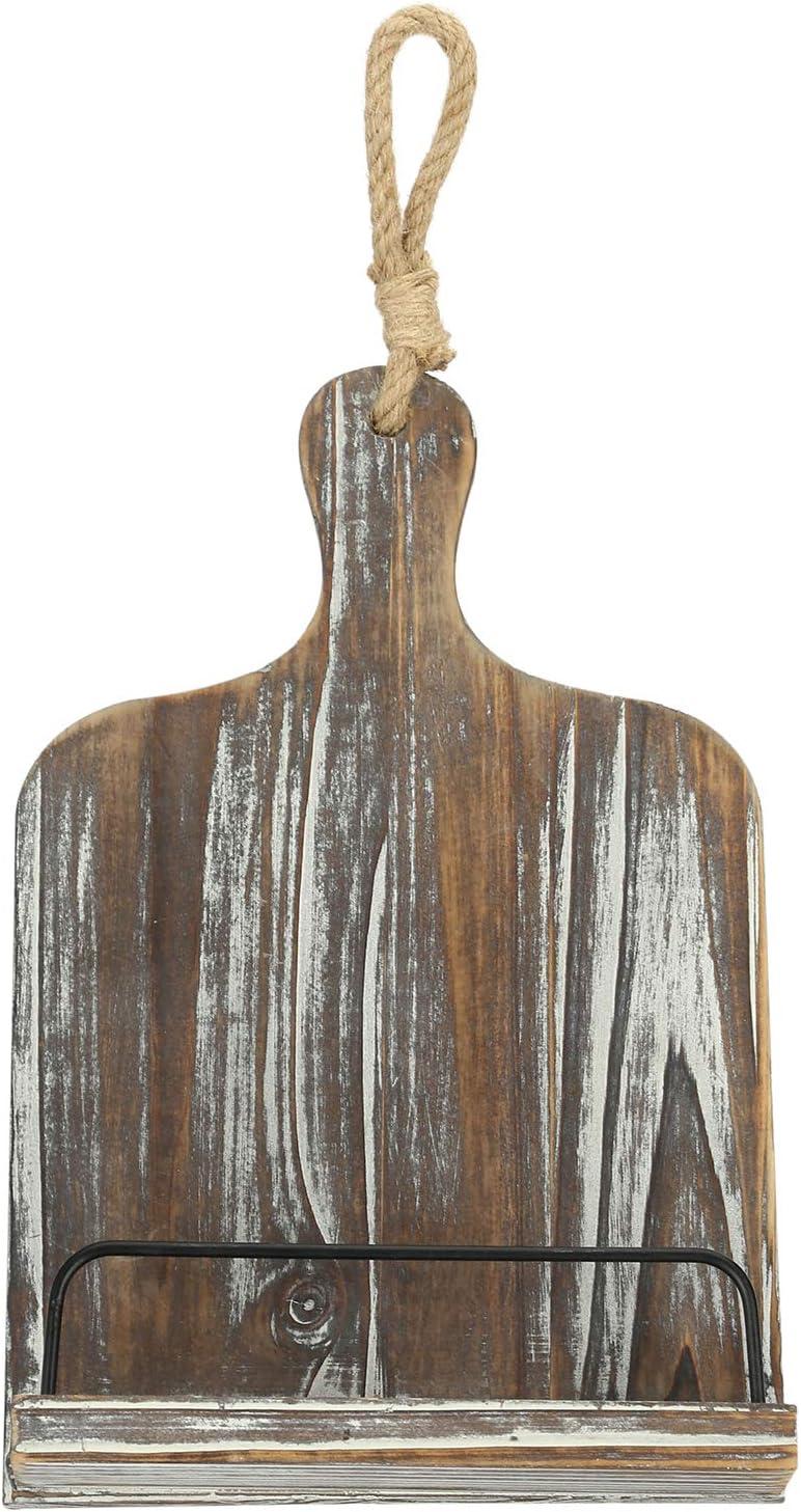 imageMyGift Farmhouse Torched Wood Cookbook Stand Rustic Wooden iPad Tablet Recipe Binder Reading Book Holder with KickstandTorched Brown