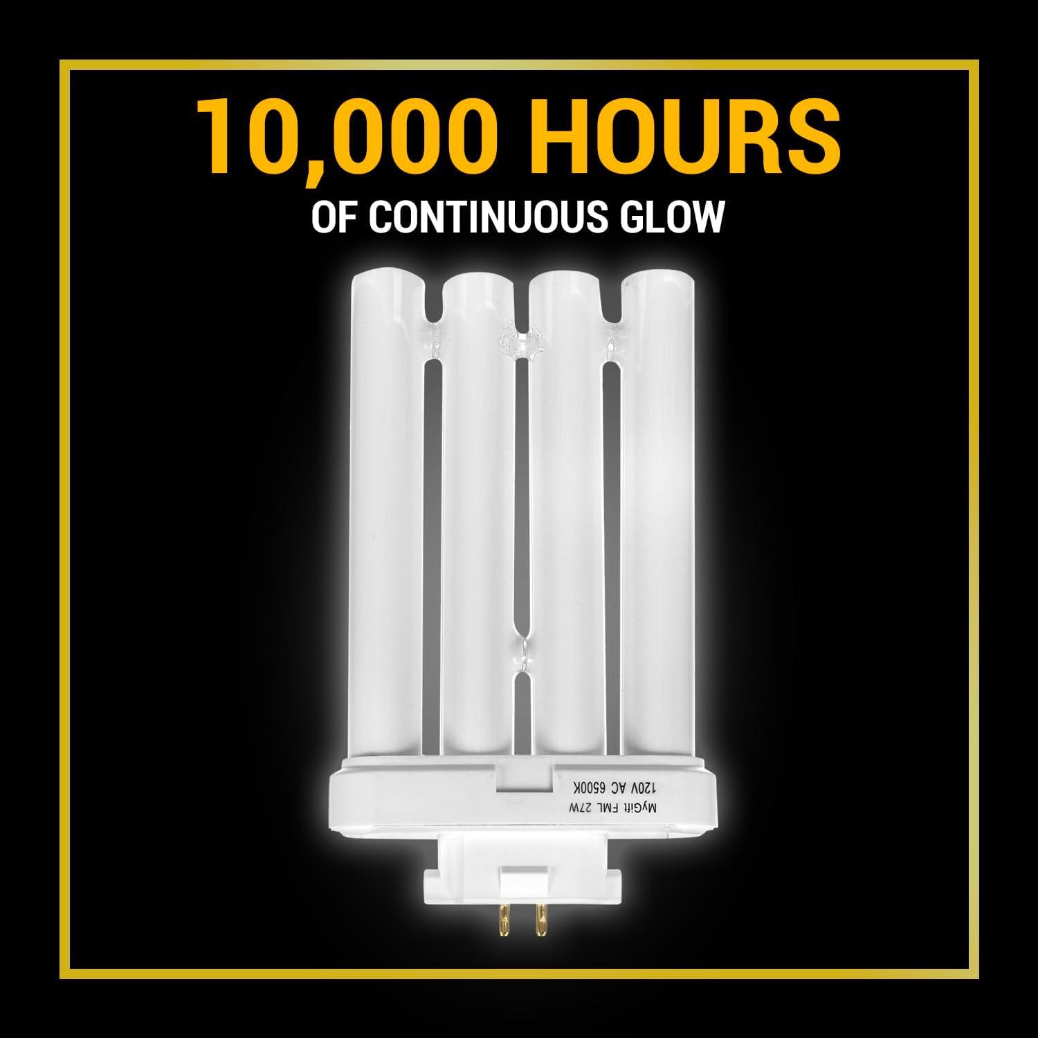 imageMyGift Fluorescent Light Bulb 4 Pin 6500K 27 Watt with Quad Tubes GX10Q4 Base Replacement Bulb for Light of America Lamps1 Count Pack of 1