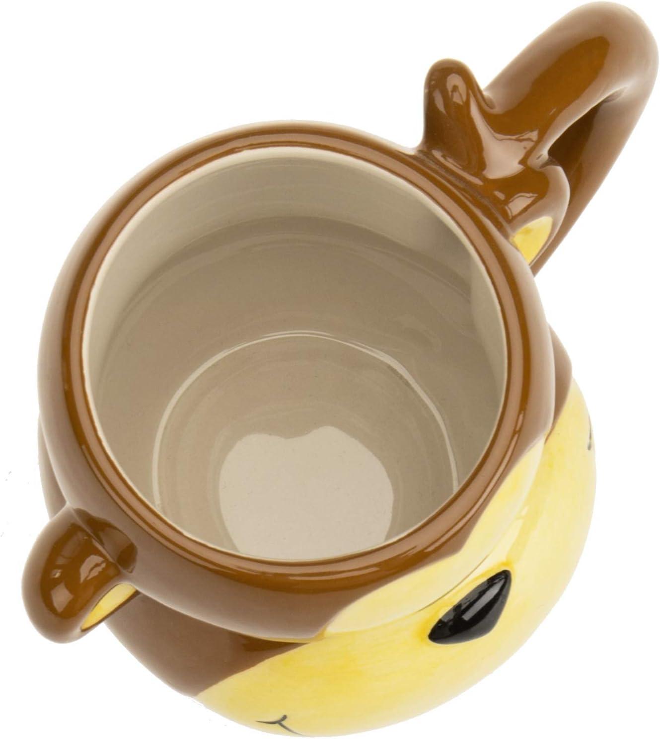 imageMyGift Fun Cartoon Brown Monkey Ceramic Mug with Tail Handle Animal Themed Drinkware Cup