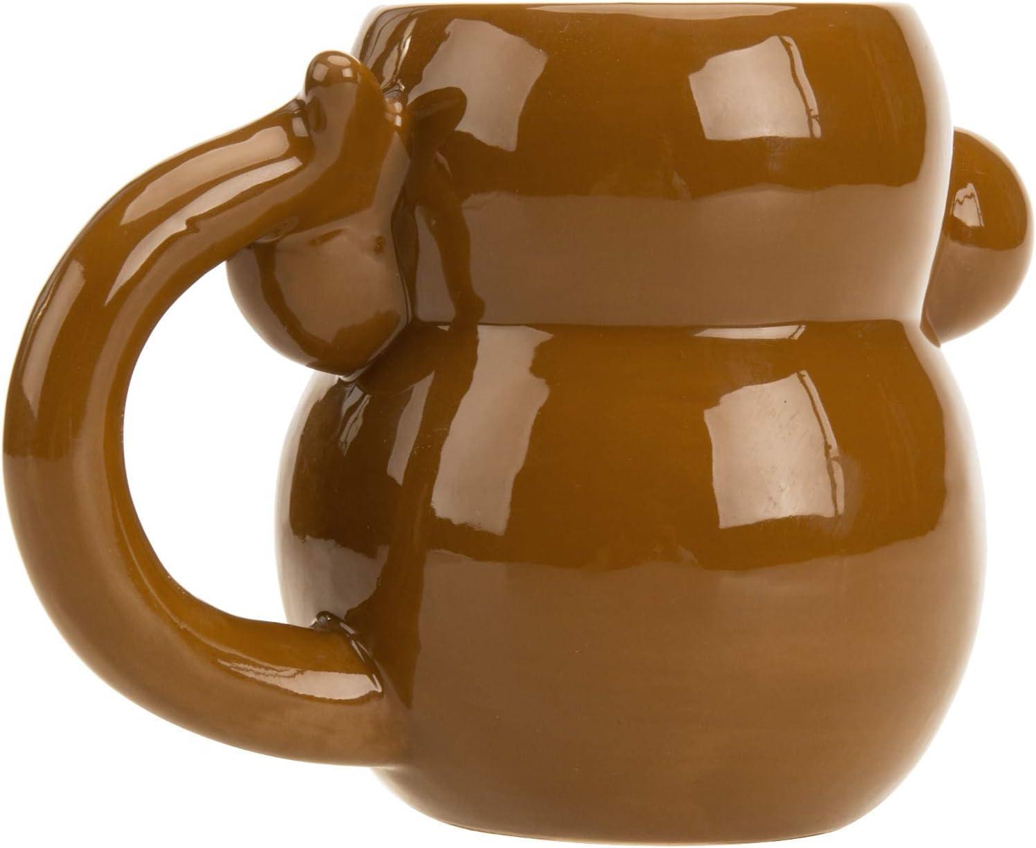 imageMyGift Fun Cartoon Brown Monkey Ceramic Mug with Tail Handle Animal Themed Drinkware Cup