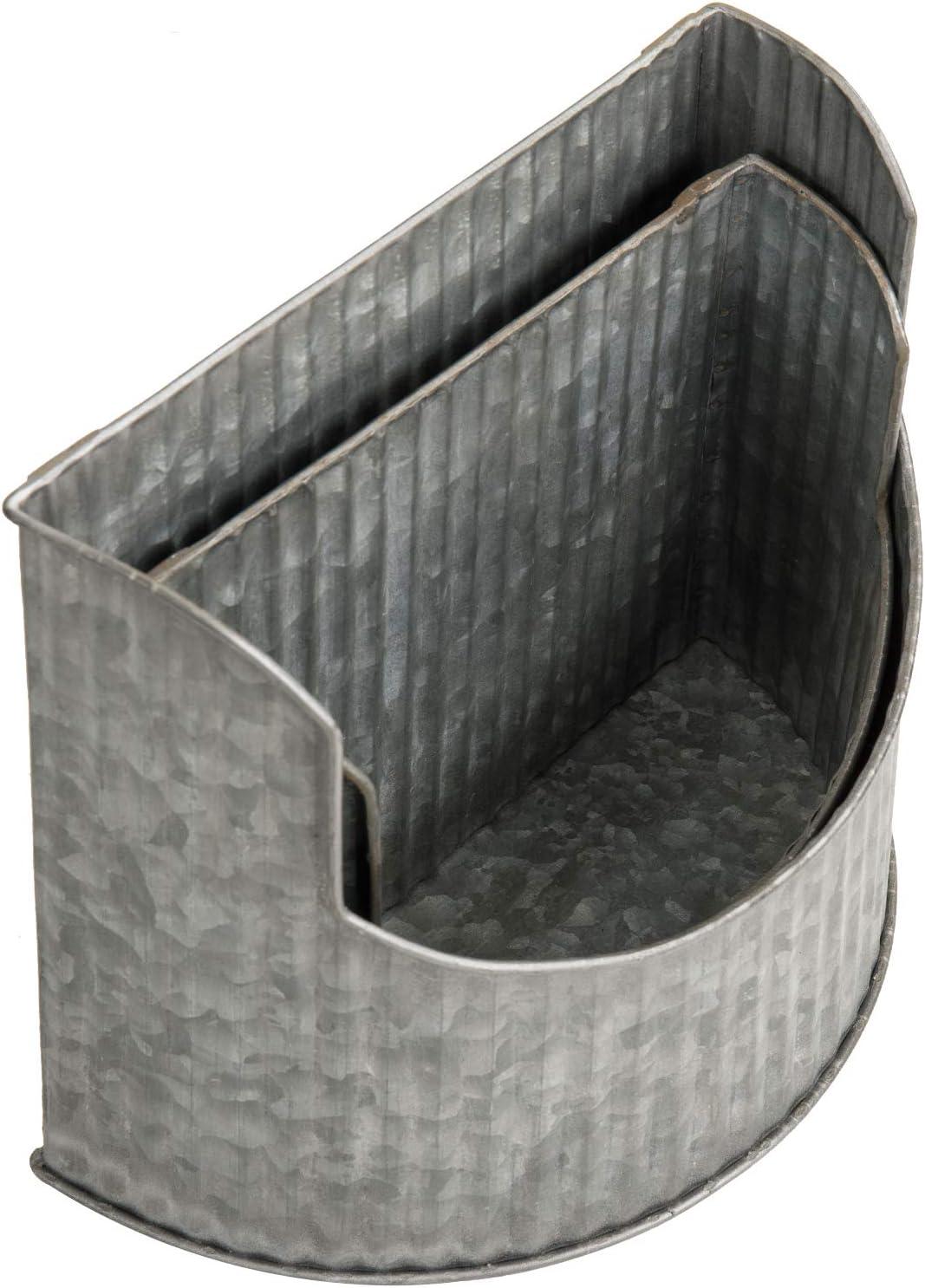 imageMyGift Galvanized Wall Planter Rustic Silver Metal Vertical Ribbed Design Wall Mount Flower Pot Set of 2