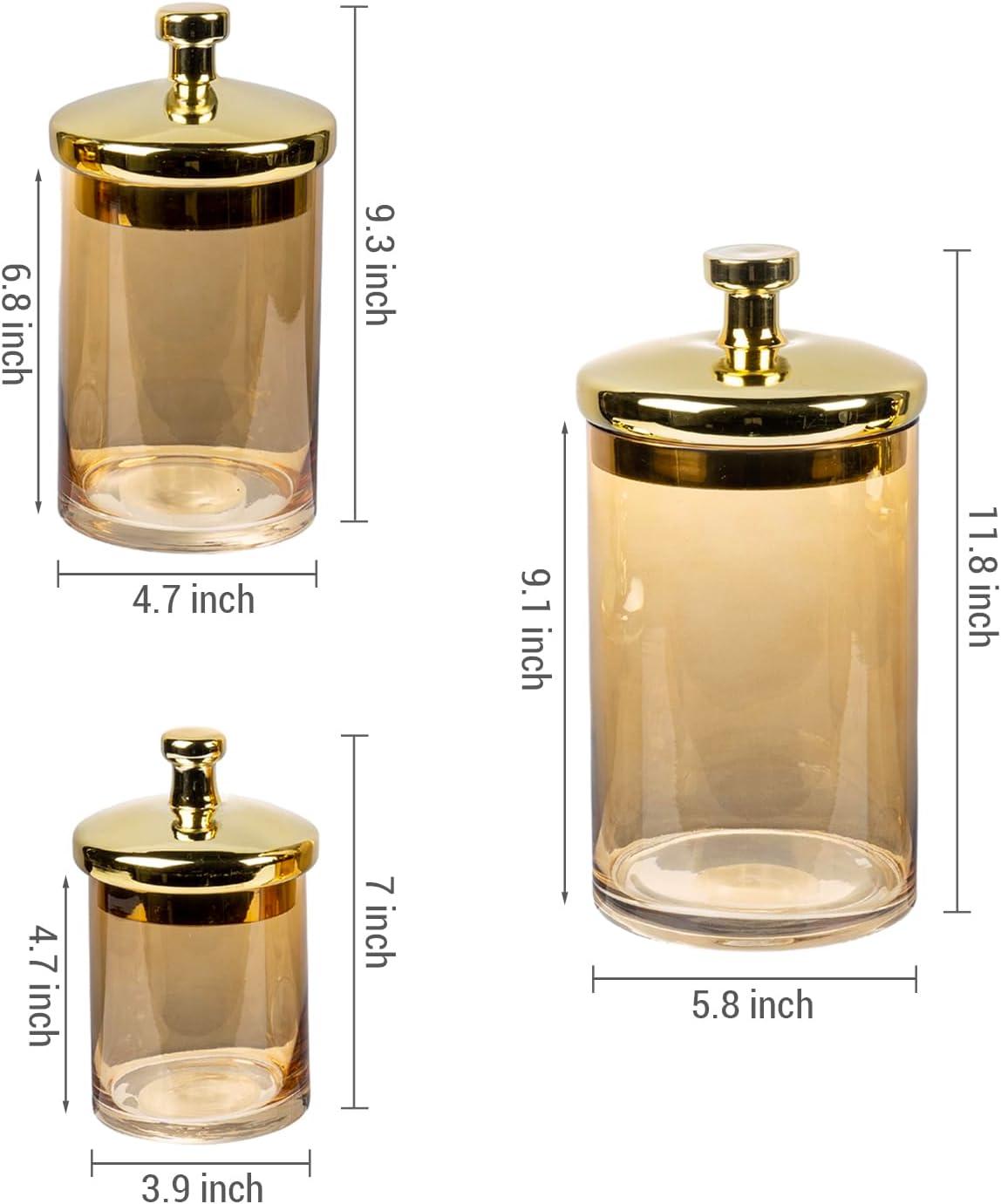 imageMyGift Glass Apothecary Jar Set with Clear Lid Decorative Kitchen and Bath Storage Canisters Wedding Centerpiece Jars Candy Buffet with LidsAmber Gold