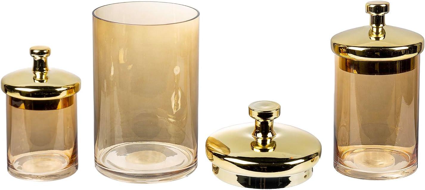 imageMyGift Glass Apothecary Jar Set with Clear Lid Decorative Kitchen and Bath Storage Canisters Wedding Centerpiece Jars Candy Buffet with LidsAmber Gold