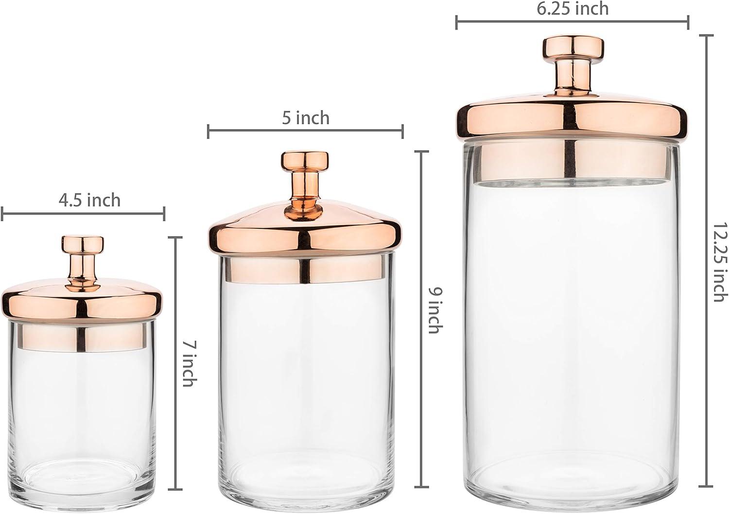 imageMyGift Glass Apothecary Jar Set with Clear Lid Decorative Kitchen and Bath Storage Canisters Wedding Centerpiece Jars Candy Buffet with LidsClear Copper