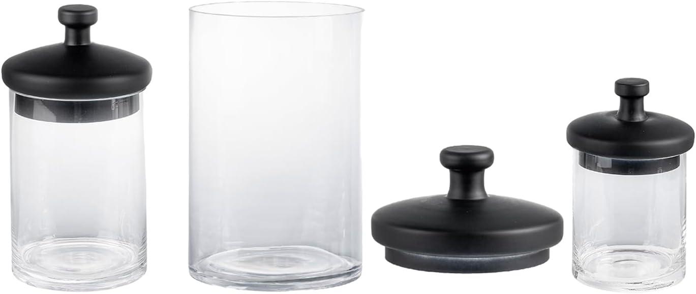 imageMyGift Glass Apothecary Jar Set with Clear Lid Decorative Kitchen and Bath Storage Canisters Wedding Centerpiece Jars Candy Buffet with Lidsblack