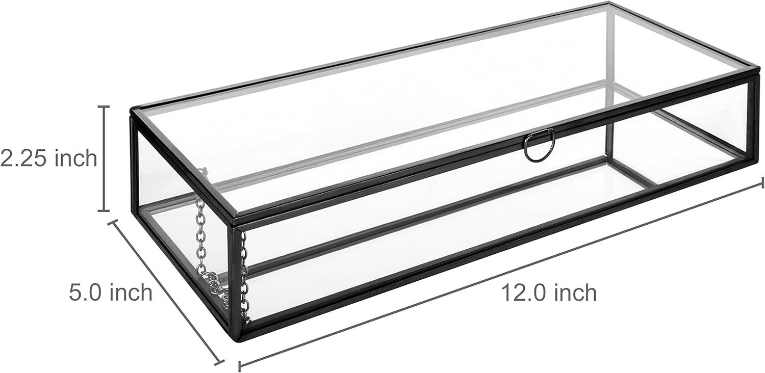 imageMyGift Glass Jewelry Box Vintage Style Brass Metal ampamp Clear Glass Mirrored Shadow Box Jewelry Display Case with Hinged Top LidBlack