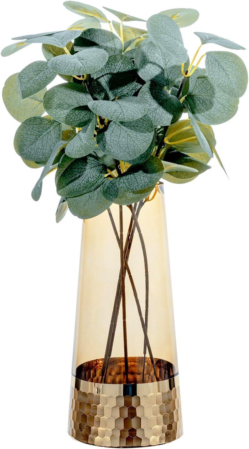 imageMyGift Glass and Gold Bottom Flower Vases 10 inch Clear Glass Vases for Table Centerpieces Home DecorAmber Gold