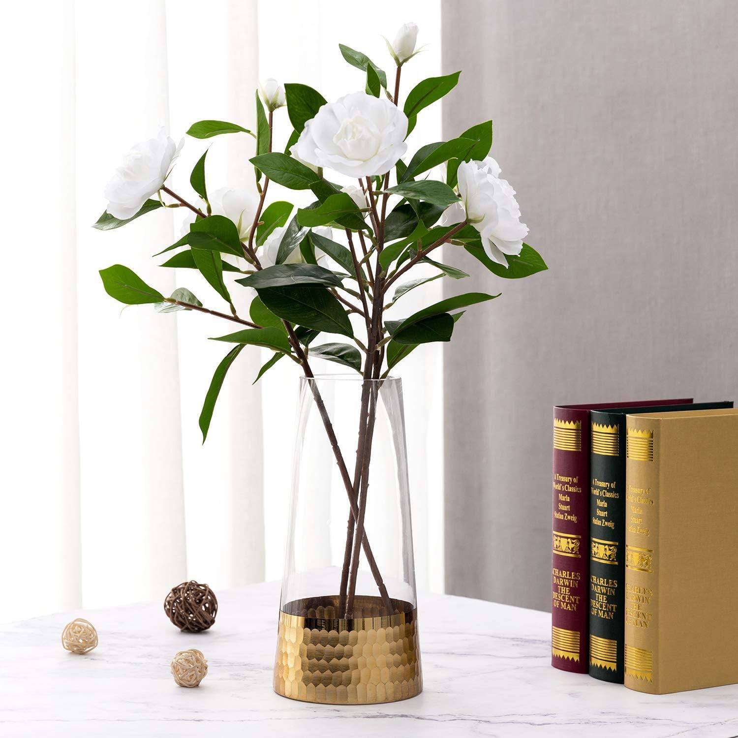 imageMyGift Glass and Gold Bottom Flower Vases 10 inch Clear Glass Vases for Table Centerpieces Home DecorClear Gold