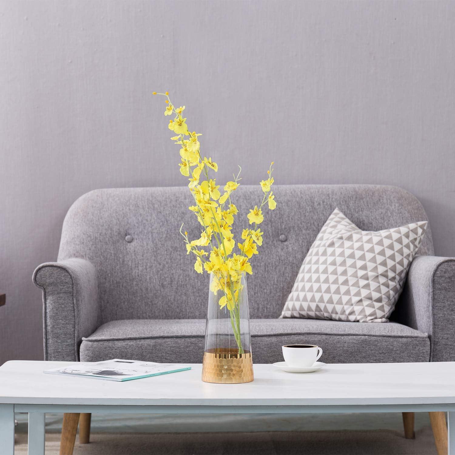 imageMyGift Glass and Gold Bottom Flower Vases 10 inch Clear Glass Vases for Table Centerpieces Home DecorClear Gold