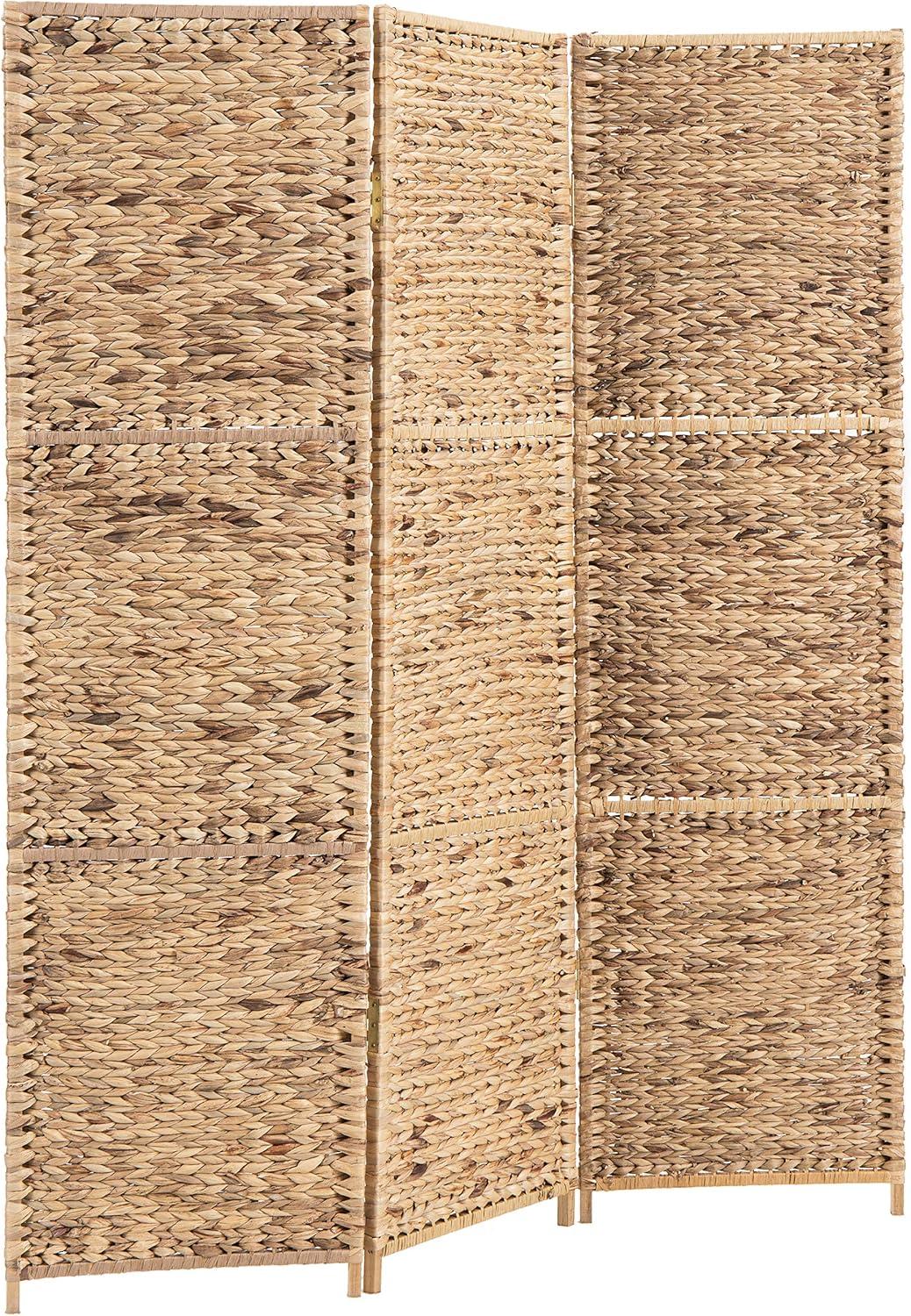 imageMyGift Handwoven Seagrass 3 Panel Room Divider Screen with Wood Frame 6FT Folding Partition Room Divider Brown 5725W x 70H