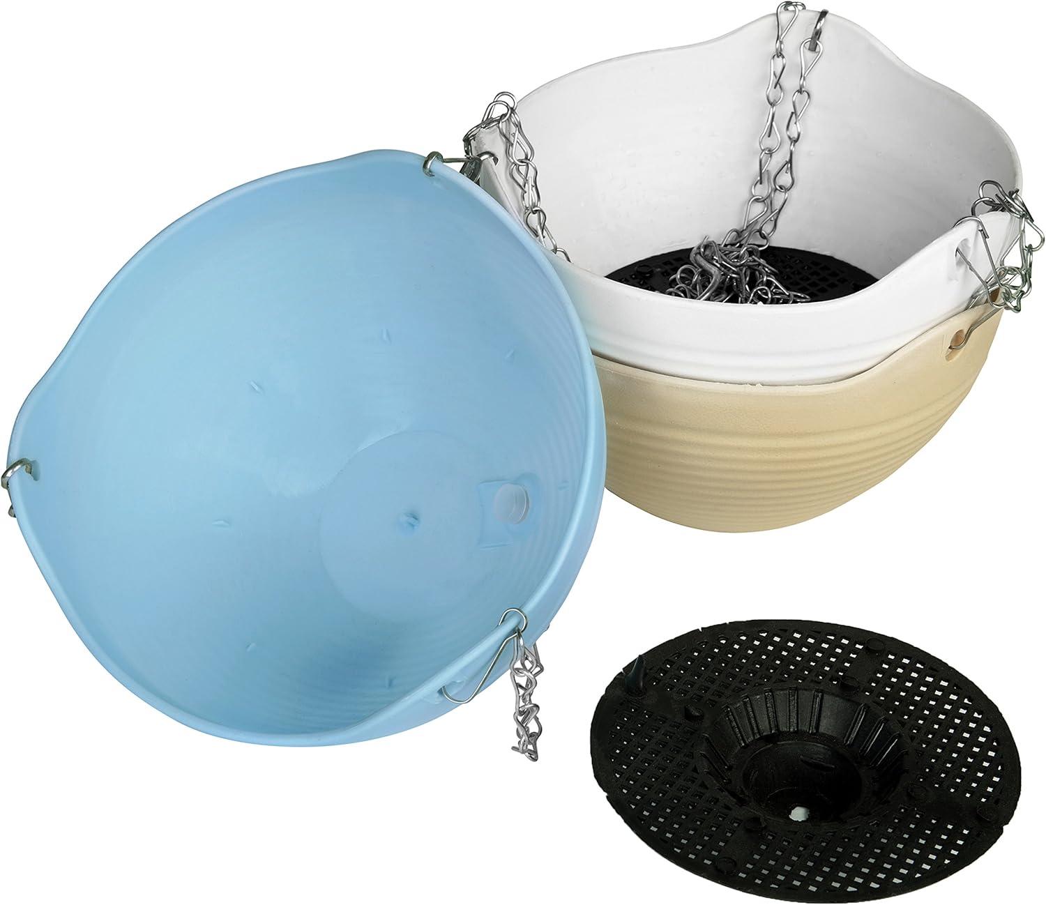 imageMyGift Hanging Planter SelfWatering Indoor Pots with Drainage Hole 3 Pack Hanging Plant Container with Metal Chain BlueYellowWhite