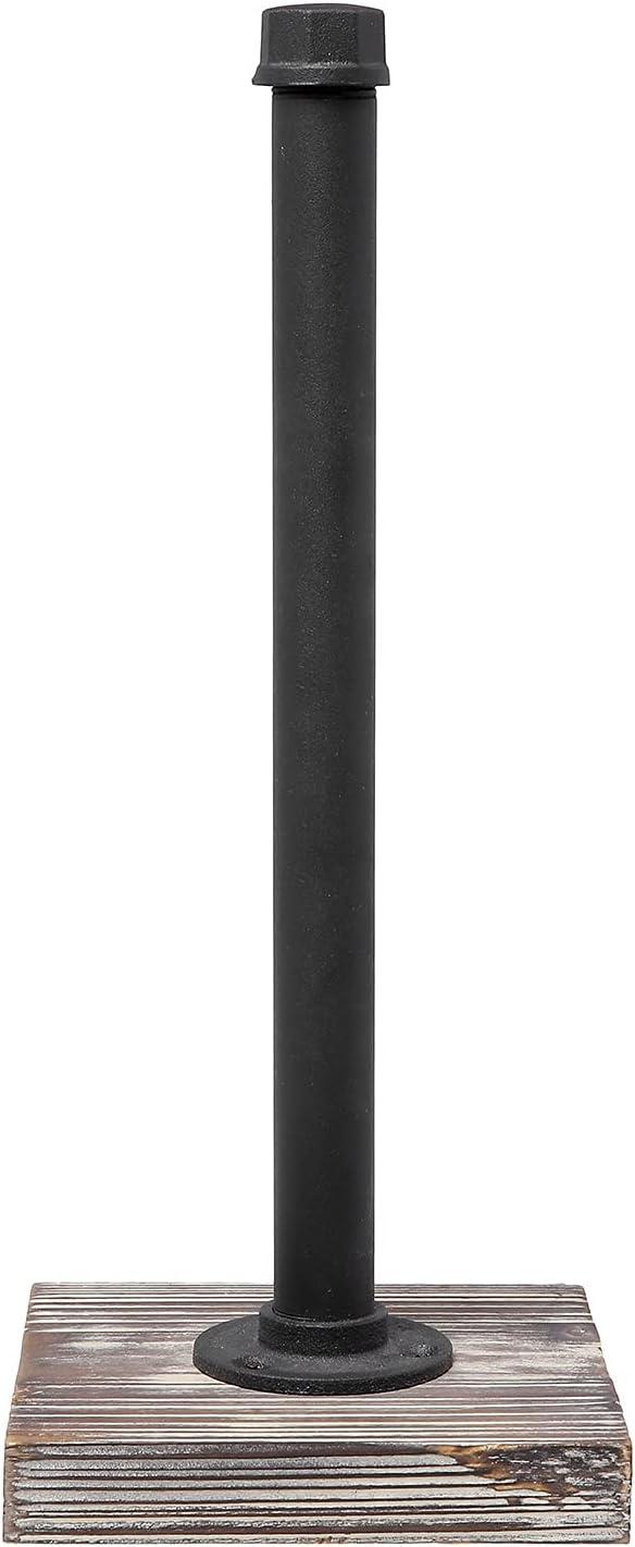 imageMyGift Industrial Brass Metal Pipe Paper Towel Holder Stand Kitchen Countertop Paper Towel Dispenser with Torched Solid Wood Base