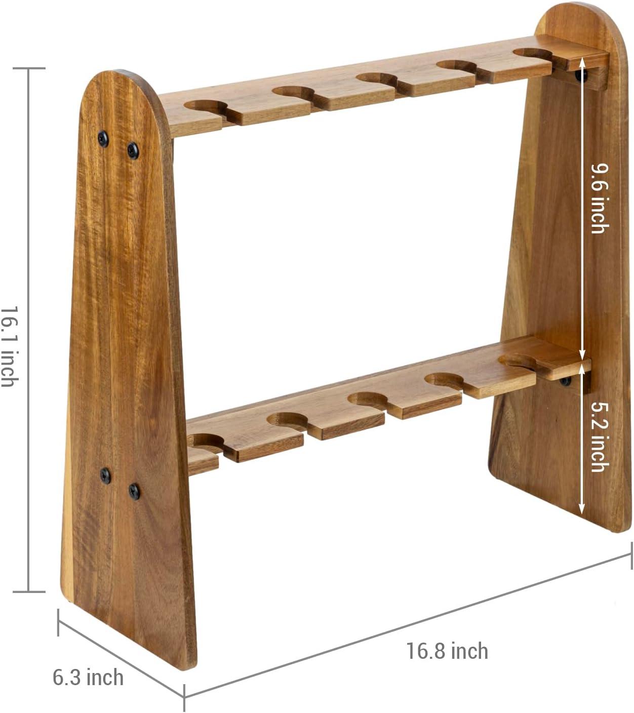 imageMyGift Industrial Metal Wine Glass Rack Holder Stand with 2 Hanger Bars and Rustic Wooden Base Countertop Hanging Stemware Holder ClearAcacia Wood