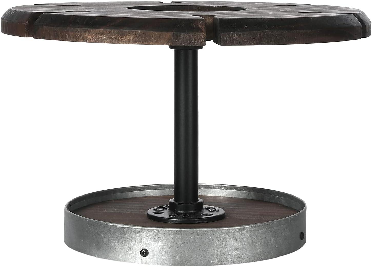 imageMyGift Industrial Metal Wine Glass Rack Holder Stand with 2 Hanger Bars and Rustic Wooden Base Countertop Hanging Stemware Holder ClearBurnt Wood