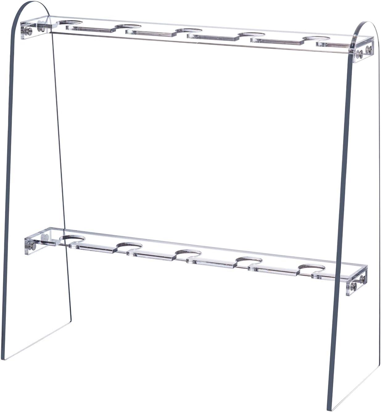 imageMyGift Industrial Metal Wine Glass Rack Holder Stand with 2 Hanger Bars and Rustic Wooden Base Countertop Hanging Stemware Holder ClearClear